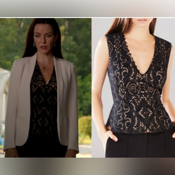 BCBGMAXAZRIA Rena Lace Peplum Top - Picture 2 of 8